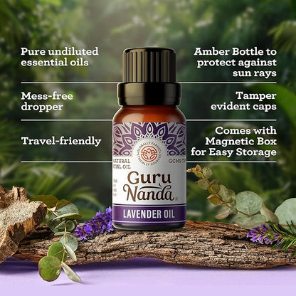 GuruNanda Essential Oils Set for Diffusers, 100% Pure, Aromatherapy, Massage, Candle & Soap Making Lavender, Peppermint, Eucalyptus, Grapefruit, Lemongrass, Ylang Ylang 0.33 Fl Oz (Pack of 6)