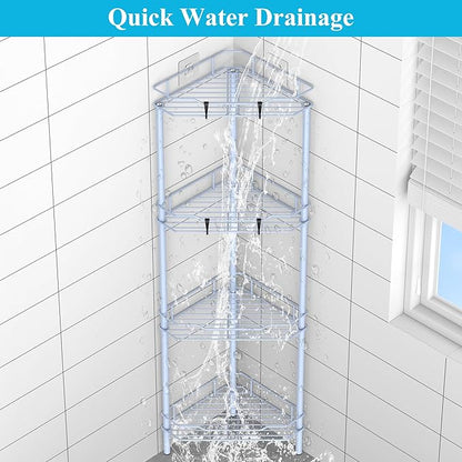 4 Tier Floor Standing Corner Shower Caddy Organizer Shelf with Hooks, Bathroom Shelves Stand Rack, Blue