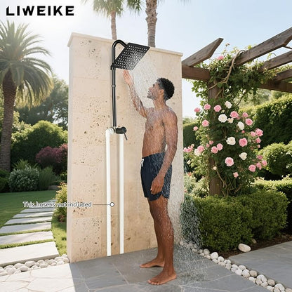 LIWEIKE Outdoor Shower Kit, All Mental Matte Black Outdoor Shower Fixtures with 8 Inch Rainfall Shower Head Outside Shower with Single Handle for Backyard, Valve Included