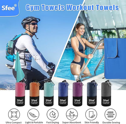 Sfee 2 Pack Microfiber Travel Towel, Quick Dry Towel Camping Towel Beach Towel Super Absorbent Compact Lightweight Sports Gym Towels Set for Beach, Gym, Hiking, Pool, Backpacking, Bath, Yoga