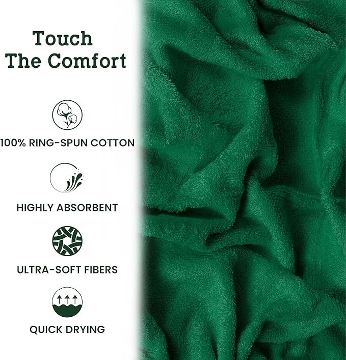 Casa Lino 100% Cotton Hand Towels for Bathroom - Soft, Highly Absorbent & Quick Dry Kitchen Towels - Gym Towel Set - Travel Towel Set - 24" x 16" - Pack of 4 - (Green)