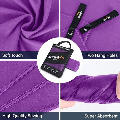 APEXUP Microfiber Travel Towel, Ultra Absorbent Quick Dry Towels, Lightweight Gym Sports Camping Towel for Workout, Yoga, Beach, Shower, Swimming (48"×24", Purple)