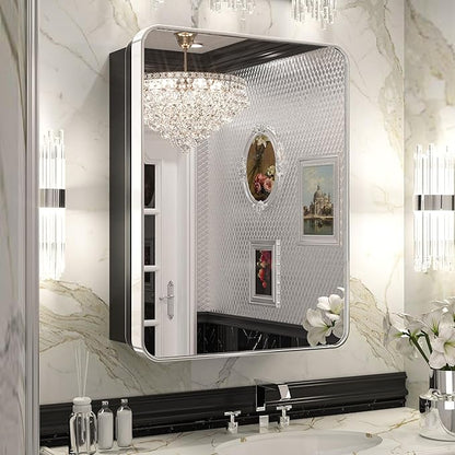Keonjinn 20 x 26 Inch Chrome Recessed Medicine Cabinets, Mirrored Bathroom Medicine Cabinet, Elegant Silver Stainless Steel Framed, Adjustable Shelves, in Wall or Surface Mount, Soft Closing, Modern