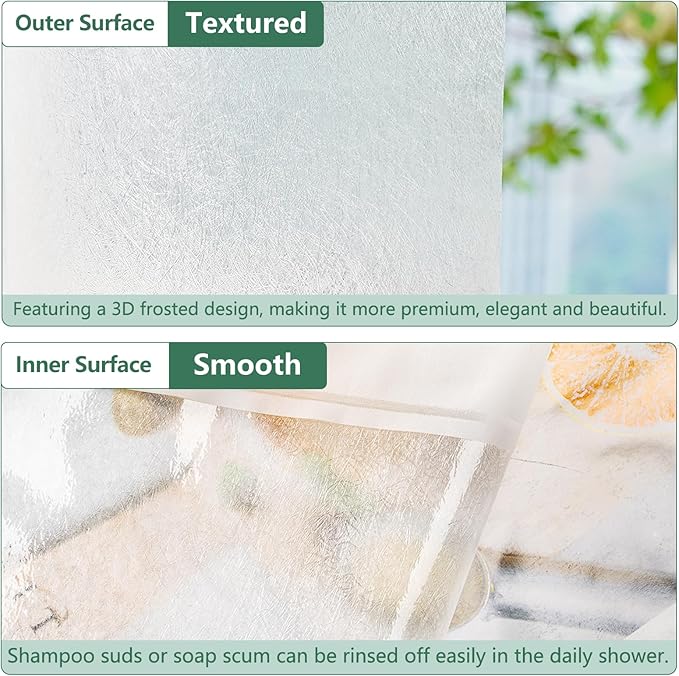 Waterproof Frosted Shower Curtain Liner Extra Long 72 x 80 Inch, Bpa-Free EVA Shower Liner with 3 Extra-Large Magnets, Tall Bathroom 3D Silk Plastic Shower Curtain Translucent for Privacy