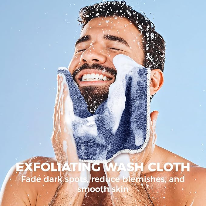 ZOMCHI Exfoliating Wash Cloths for Face and Body, Dual Sided Scrub Bath Cloth, Shower Wash Cloth for Men and Women, 2 Count (Rough and Gentle)