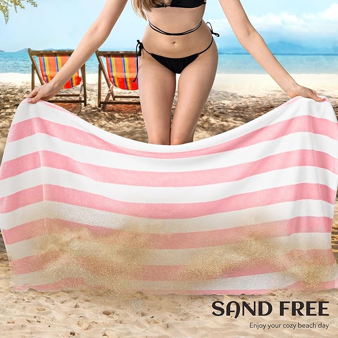 Touchat Beach Towel Oversized,Super Absorbent Sand Free Thick Microfiber Beach Towel (Pink 4Pack, 30”x60“)