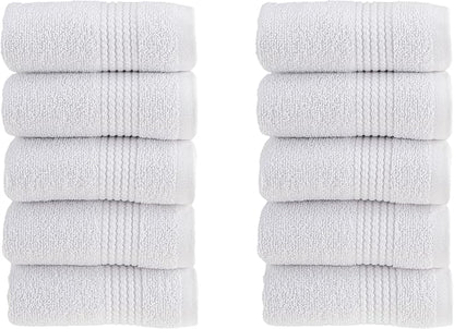 HALLEY Turkish Cotton Towels (Pack of 10) Washcloths Super Soft Highly Absorbent 100% Cotton Fingertip Towels for Bathroom and Kitchen for Mother’s Day (White)