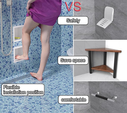 Recessed Wall Soap Holder，Foot Rest for Shower Niche,Perfect for Shaving Legs and Storage,Stainless Steel 304, Matte White, 5.9 x 4.8 x 3.9 in