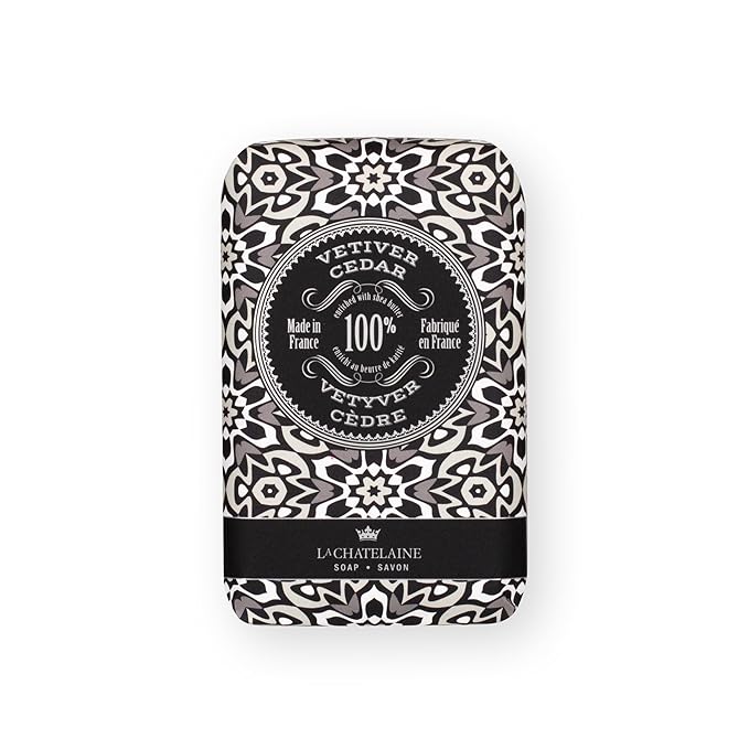 La Chatelaine Soap Supply Tin Gift Set |Unisex, Men, Women| Plant-based shea butter bar soaps | Made in France | Natural and Organic | Large soap bars | Set of 6, 8.8 oz./250g bars - Gray Mosaic