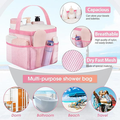 Attmu Mesh Shower Caddy Portable for College Dorm Room Essentials with 8 Pockets, Hanging Shower Caddy Dorm Basket, Quick Dry Bag for Bathroom