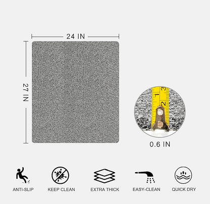Nonslip Bathtub Mat, Anti Slip Bath Mat 0.6" Extra Thick, Quick Dry Bath Tub Anti Slip Shower Mat, Loofah Non-Slip Bath Mat for Tub Bathroom Pool Kitchen Entryway Home Hotel(Grey 24x27)
