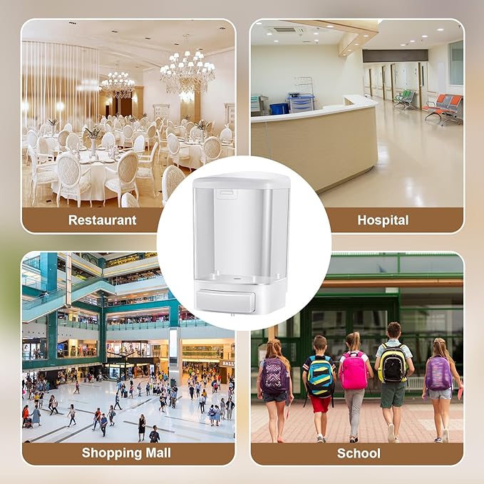 Hushee 4 Pcs Plastic Wall Mounted Soap Dispenser Commercial Manual Soap Containers Wall Dispenser for Kitchen Shower Hotel Liquid Shampoo Gel Chamber(33.8 oz 1000 ml,White)