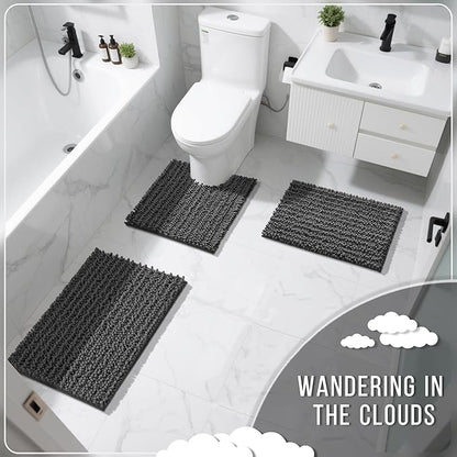 Yimobra Bathroom Rugs Sets 2 Piece - Quick Dry Extra Thick Luxury Chenille Bath Mat, Non Slip Super Absorbent for Tub Shower Sink, Machine Washable Shaggy Floor Mat, 32"x20"+24"x20" Inch, Dark Grey
