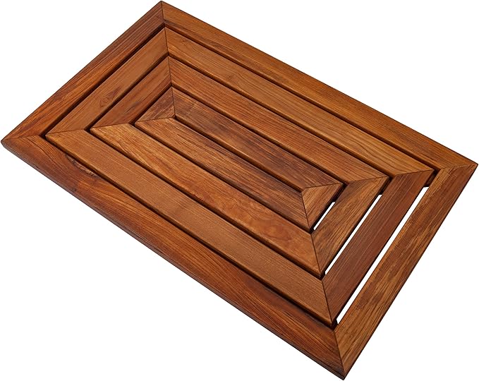Nordic Style Premium Teak Shower and Bath Mat for Indoor and Outdoor Use - Non-Slip Wooden Platform for Spa, Sauna, Pool, Hot Tub - Flooring Decor and Protector (31.4" x 19.6", Oiled Finish)