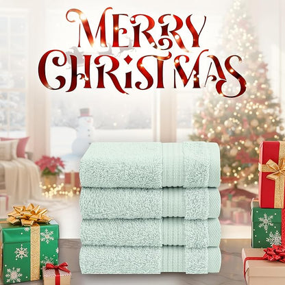 Cotton Paradise 100% Cotton Turkish Washcloth Set for Bathroom, 4 Piece Soft Absorbent Small Hand Face Towels Wash Rags, Mint