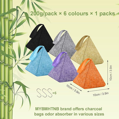 Charcoal Air Purifying Bags 6 Pack×200g Bamboo Charcoal Bags Odor Absorber, for Car Air Fresheners, Odor Eliminator for Home，Shoe Deodorizer - Colorful-Activated Charcoal Odor Absorbers