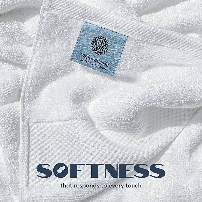 White Classic Luxury Bath Towels Set of 4 Large - 700 GSM Turkish Cotton Ultra Soft Bath Towels 27x54 | Highly Absorbent and Quick Dry | Hotel Towels for Bathroom Luxury, Plush Shower Towels, White