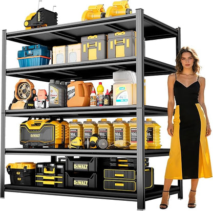 77.5"H*45"W Five-Shelf Metal Garage Shelving Unit Adjustable Storage Shelves Heavy Duty, 3000lbs Capacity, Sturdy Garage Shelf for Organize Tools, Ideal for Bedroom Kitchen Pantry Basement, Black