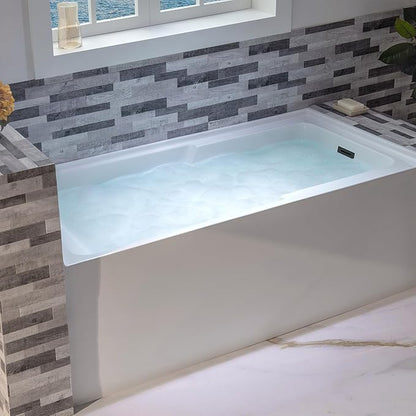WOODBRIDGE 54" Acrylic Rectangular Alcove Soaking Bathtub in White with Right Drain, Matte Black Pop-Up Drain Included BA5430R