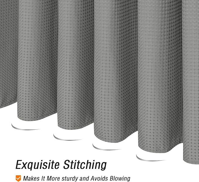 Gibelle Extra Long Shower Curtain 72 x 84, Tall Waffle Weave Textured Fabric Shower Curtain for Bathroom, Water Repellent, Machine Washable, Grey