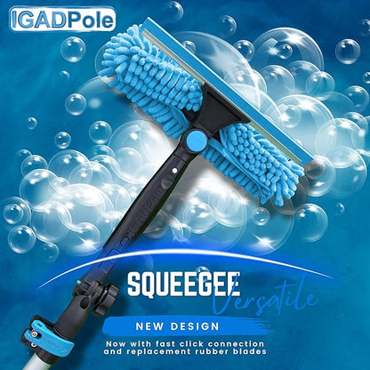 IGADPole 28 FT Water-Fed Washing Kit with Soap-Dispenser, Brush, 10″ Squeegee & Cobweb Duster for Windows, Gutters, Solar Panels & Exterior Walls