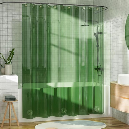 AmazerBath Long Shower Curtain Liner, 100% EVA Soft Clear Green Heavy Duty 78 inch Shower Curtain and Liner 2-in-1, 72x78 Plastic Bathroom Shower Curtain, 12 Rustproof Grommets & 3 Weighted Stones