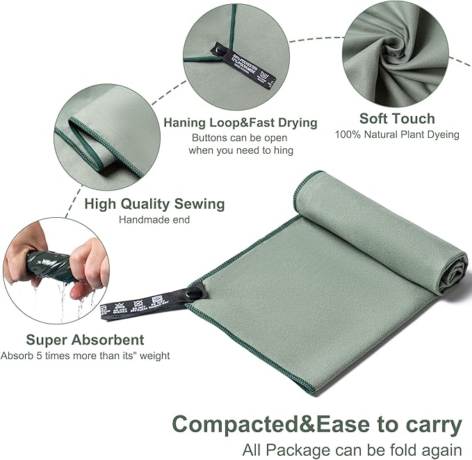 Camping Towel,2 Pack Microfiber Travel Sports Towel,Quick Dry-Super Absorbent-Ultra Compact-Ultra Soft-Lightweight.Suitable for Gym,Yoga,Trip,Beach,Shower,Backpacking,Pool(Grey)
