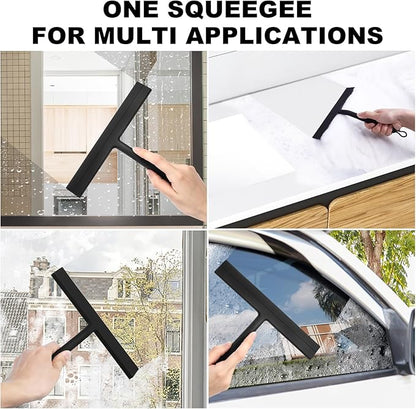 Shower Squeegee for Glass Doors, 8.5" Slicone Squeegee for Shower Glass Door, Black Shower Squeegee for Shower Doors Windows Mirrors Cars Cleaning, Shower Door Squeegee with 2 Hooks