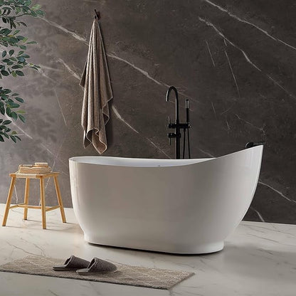 Empava Update Acrylic Whirlpool Bathtub, 59 Inch Acrylic Freestanding Jetted Tub, Hydromassage Gracefully Oval Shaped with 16 Hydromassage Jets with Lumbar and Neck Support, Black Pillow, No faucet