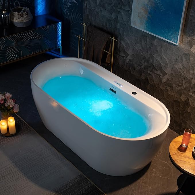 WOODBRIDGE 72" x 35-3/8" Whirlpool and Air Bath Heated Soaking Combination Tub with Adjustable Speed Air Blower and Display Control Panel, Matte Black Finish Trim and Drain Kit,BM-500