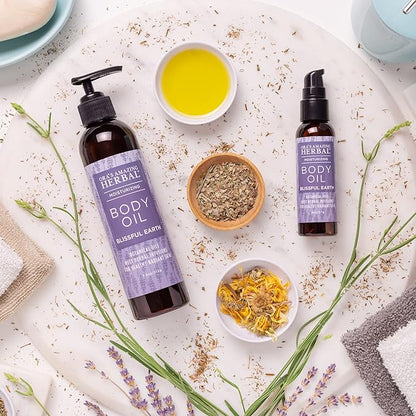 Ora's Amazing Herbal Lavender Bath Oil, Herbal Infused Moisturizing Shower and Body Oil for Women with Organic Jojoba Calendula Relaxation & Dry Skin, Blissful Earth Scent with Pump 7.5 oz