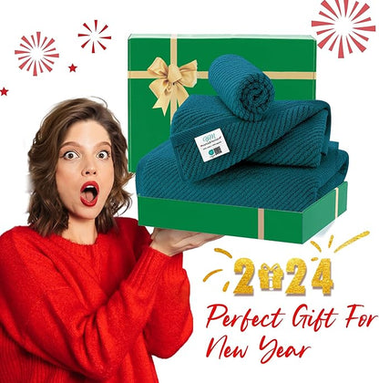 VOOVA & MOVAS Towels Set for Bathroom, 100% Cotton | Quick Dry | Soft | Thick, 3 Piece Towel Set, 1 Large Bath 30" x 56", 1 Hand 18" x 28", 1 Wash Cloth 13" x 13", Bathroom Essentials, Deep Turquoise