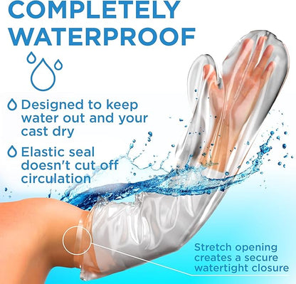 100% Waterproof Cast Covers for Shower Arm Adult - Tight Seal - 2pk Reusable Cast Protectors - Full Arm Bag Sleeves - Strong and Durable