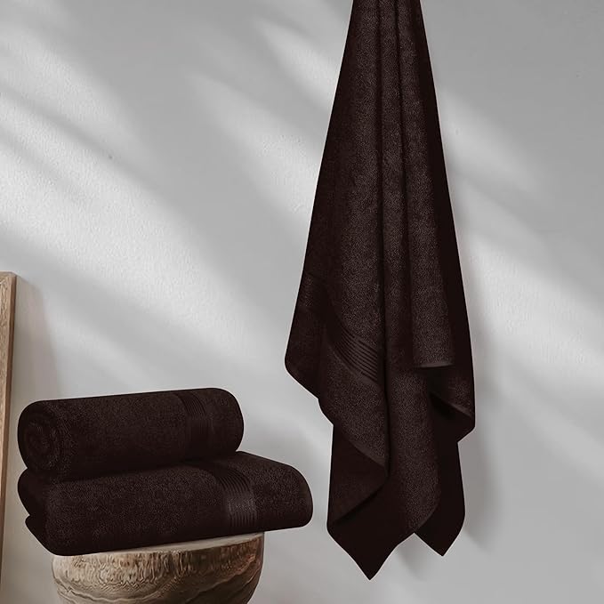 Elvana Home Cotton 2 Pack Oversized Bath Towel Set 28x55 inches, Large Bath Towels, Ultra Absorbant Compact Quickdry & Lightweight Towel, Ideal for Gym Travel Camp Pool - Brown