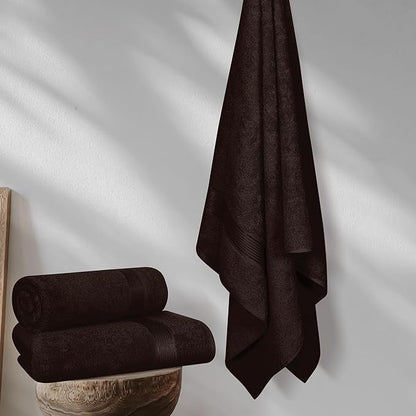 Elvana Home Cotton 2 Pack Oversized Bath Towel Set 28x55 inches, Large Bath Towels, Ultra Absorbant Compact Quickdry & Lightweight Towel, Ideal for Gym Travel Camp Pool - Brown