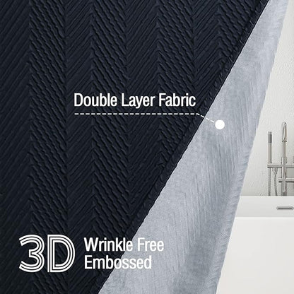 Gibelle Navy Blue Shower Curtain, 3D Embossed Textured Herringbone Fabric Shower Curtain, Modern Farmhouse Bathroom Decor Soft Cloth Shower Curtain Set with Hooks, 72x72