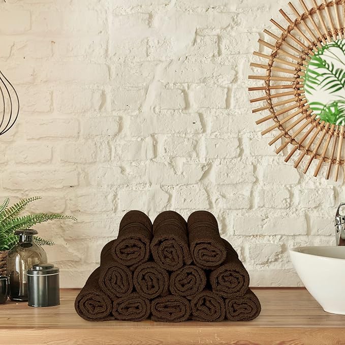 Utopia Towels 12 Pack Premium Wash Cloths Set, 12 by 12 Inches, 100% Cotton Ring Spun, Highly Absorbent and Soft Feel Washcloths for Bathroom, Spa, Gym, and Face, Dark Brown