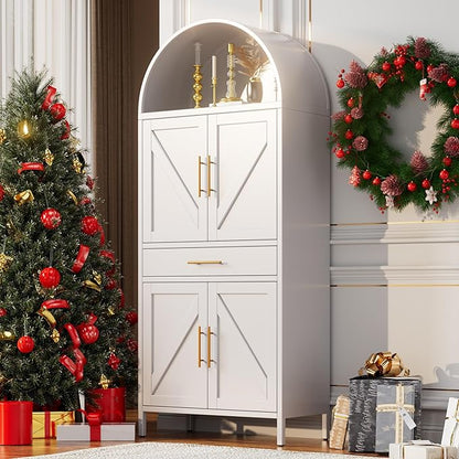 73” Kitchen Pantry Cabinet with 1 Drawer, Arched Storage Cabinet with Doors and Adjustable Shelves, Tall Freestanding Cupboard for Kitchen,Living Room, Bathroom, White