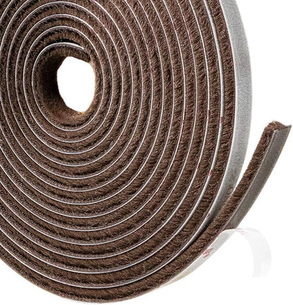 TORRAMI Brush Weather Stripping Adhesive for Window and Door 11/32 inch x 3/16 inch x 16 ft, Windproof Dustproof Energy-Efficient Weather Seal, Brown