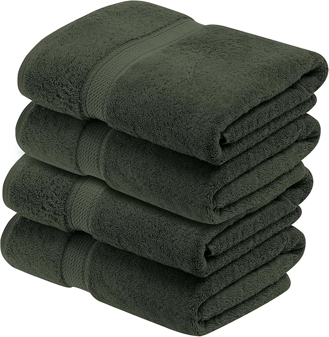 BNM Egyptian Cotton Heavyweight Towels, Ideal For Bathroom, Shower, Spa, 800 GSM Bath Towels, Highly-Absorbent, Luxury Bathroom Essentials, Soft Plush Home Basics, Bath Towel Set of 4, Forest Green