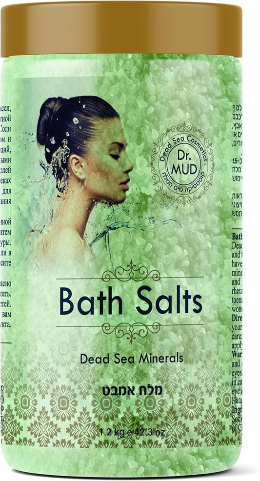 Natural Dead Sea Salt 100% Mineral-rich Bath Soak, More Minerals Than Epsom Salt, Deep Relaxation, Detox, Exfoliates & Softens Skin, Helps Psoriasis, Eczema, Joint & Muscle Pain (42.3 oz, Green Apple)