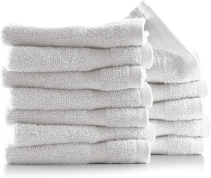 Hearth & Harbor Washcloths 12 Pack - 100% Cotton Washcloth for Body and face, High Absorbent and Soft 13"x13" Body Wash Cloth, Quick Dry - White Washcloths