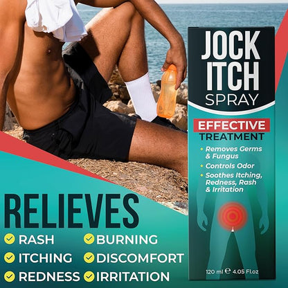Jock Itch Spray | Antifungal Spray for Jock Itch | Soothes Itchy, Irritated Skin in Groin & Inner Thighs | Targets Ringworm & Intertrigo | Fast Absorption & Deep Penetration Relief