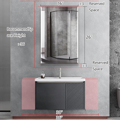 Bathroom Medicine Cabinet with 16x26 in Rectangular Beveled Frameless Mirror,Wall Mounted Mirror Cabinet for Bathroom Toilet Kitchen,Recess or Surface Mount,Already Assembly