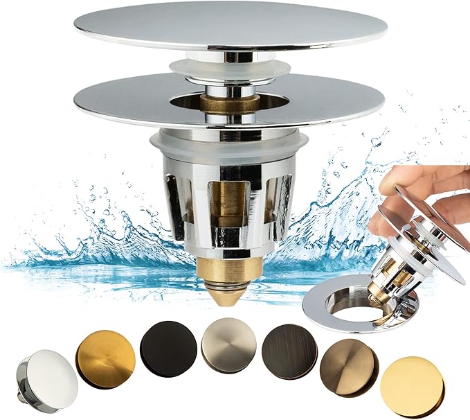 Artiwell Universal Bathroom Sink Drain Stopper, Fits Most Pop-Up Drains for Vessel Sink Lavatory Vanity, Sink Drain Strainer with Detachable Hair Catcher, Tested by Plumber in US (Chrome Plated)