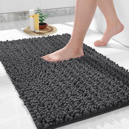 Yimobra Bathroom Rugs Non Slip Washable - Ultra Soft Absorbent Chenille Bath Mat, Quick Dry Shaggy Floor Carpet for Tub Shower, Dark Gray Home Decor Accessories, 24x17 Inch