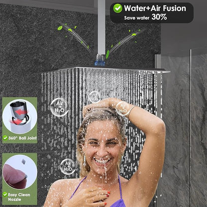 Enga Shower Body Jet System 12 Inch Ceiling Mounted Rainfall Shower Head with Body Sprays and Handheld Shower Faucet Set Rough-in Mixer Valve and Trim, Chrome