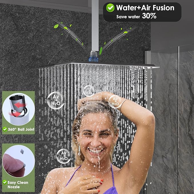 Enga Dual Shower Head Shower System with Body Jets, 12" Ceiling Mounted Rain Shower Head & 6" Wall Mounted Head Full Body Rainfall Shower Faucet with Valve Kit, Chrome