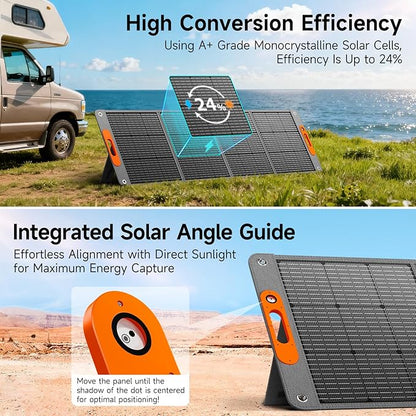 200W Portable Solar Panel for Power Station, 24% High Efficiency ETFE Foldable Solar Panel Charger, QC3.0, Type-C 60W, MC4 Output, IP65 Waterproof, for Outdoor Camping, RV, Emergency Power Supply