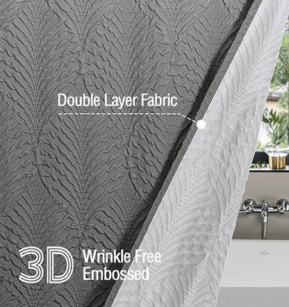 Gibelle Ombre Grey Shower Curtain for Bathroom, 3D Embossed Textured Fabric Shower Curtain, Modern Farmhouse Chic Soft Cloth Shower Curtain Set with Hooks, 72x72
